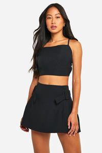 Boohoo Geweven Micro Mini Rokje Met Dubbele Gesp, Black