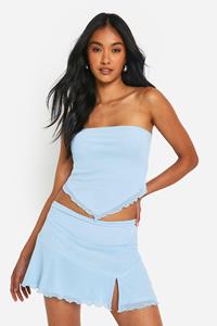 Boohoo Mini Rokje Met Geplooide Zoom, Blue