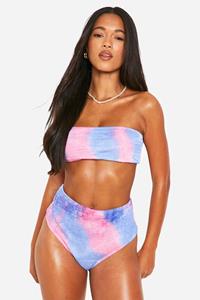 Boohoo Gekreukeld Tie Dye High Waist Bikini Broekje, Pink