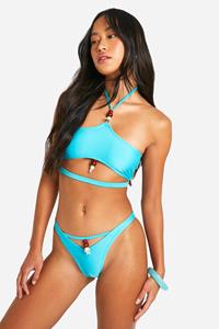 Boohoo Hipster Bikini Broekje Met Kraaltjes En Schelpen Zoom, Turquoise