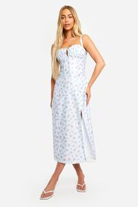 Boohoo Bloemenpatroon Midaxi Jurk Met Rug Strik, Blue