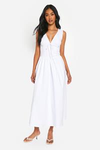 Boohoo Melkmeisjes Midaxi Jurk Met Strik, White