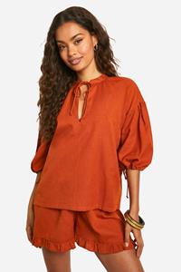 Boohoo Top Met Hals Strik En Pofmouwen, Rust