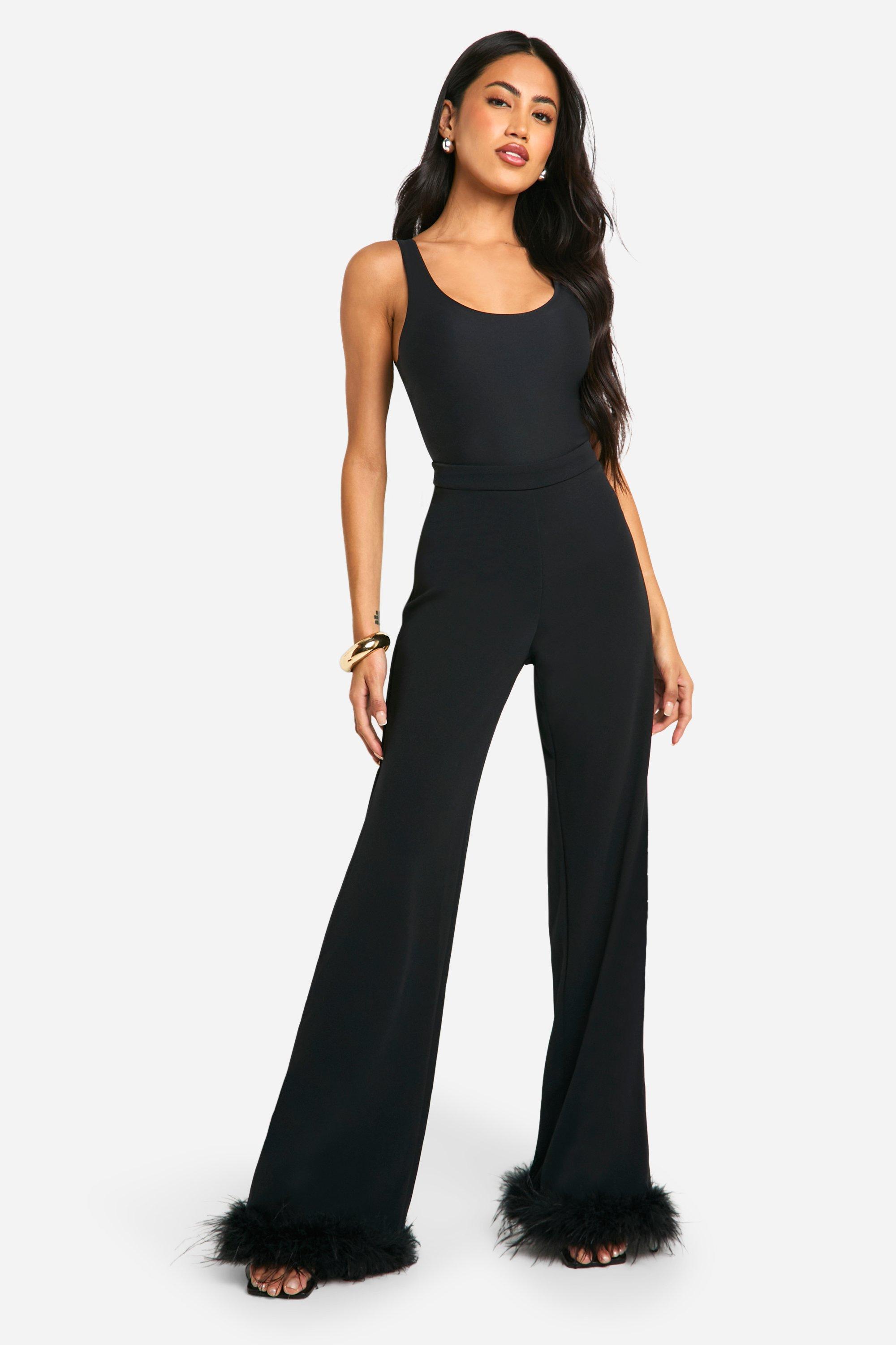 Boohoo High Waist Slim Fit Broek Met Veren Zoom, Black