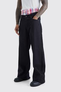 Boohoo Extreem Baggy Onbewerkte Jeans Met Dubbele Tailleband, True Black