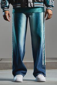 Boohoo Onbewerkte Baggy Nfl Eagles Jeans Met Drukknoopjes, Antique Blue