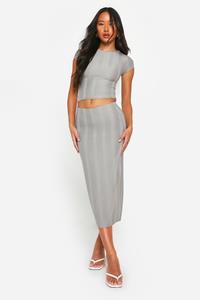 Boohoo Top Met Kapmouwen En Midi Rok Set, Grey