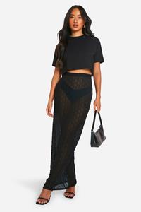 Boohoo Wafel Gebreide Maxi Rok Met Textuur, Black