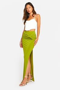Boohoo Tall Dubbele Strakke Gedraaide Maxi Rok, Lime