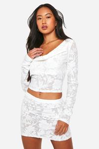 Boohoo Burnout Bloemen Mini Rokje, Ivory