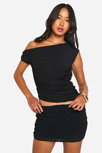 Boohoo Doorschijnend Low Rise Mini Rokje Met Textuur, Black