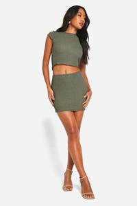 Boohoo Mini Rokje Met Textuur En Lettuce Edge, Olive