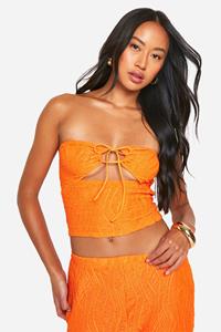 Boohoo Gekreukelde Bandeau Top Met Strik En Open Rug, Orange