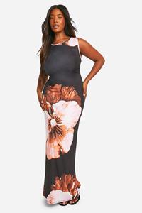 Boohoo Plus Doorschijnende Bloemen Maxi Jurk Met Textuur En Open Rug, Black