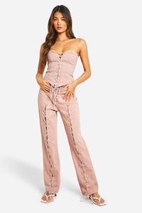 Boohoo Roze Jeans Met Rechte Pijpen En Veters, Pink