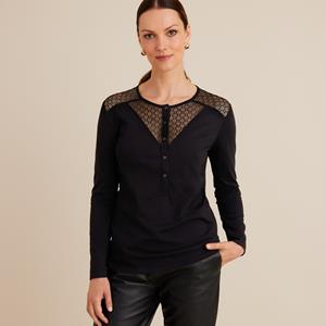 ANNE WEYBURN T-shirt in 2 stoffen, ronde hals, lange mouwen