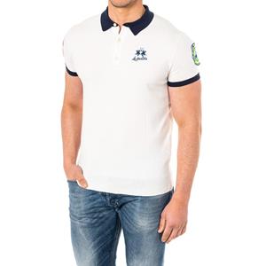 LA MARTINA Heren poloshirt met korte mouwen en contrasterende reverskraag 2MPU31 S wit