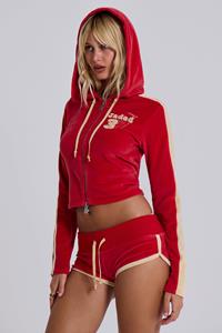 Jaded London Red Three Velour Fitted Hoodie