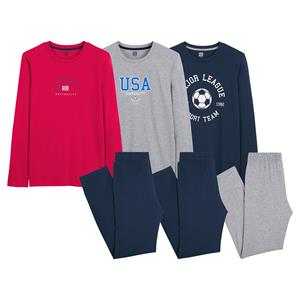 LA REDOUTE COLLECTIONS Set van 3 pyjama's in jersey, motief in campus spirit