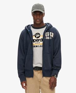 Superdry Mannen Vintage Athletic Hoodie met Rits Blauw