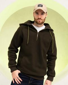 ISSA Plus fleece sweatshirt met afneembare capuchon S legergroene kleur