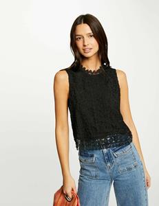 Blouse in kant met opstaande kraag en zonder mouwen