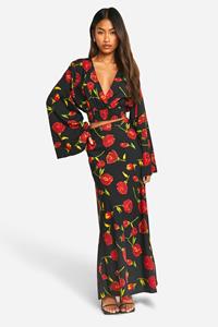 Boohoo Rozen Bloemen Maxi Rok, Black