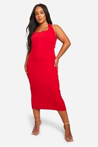 Boohoo Plus Midi Jurk Met Halter Neck, Red