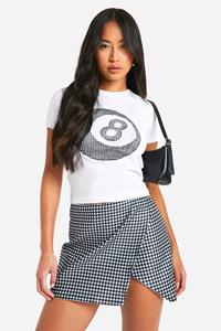 Boohoo Bengaline Gingham Wikkel Rok Met Split, Black_White