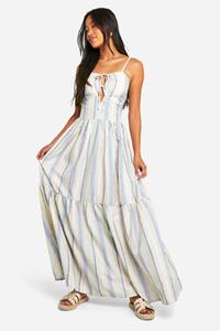 Boohoo Gestreepte Midaxi Jurk Met Strik, Blue