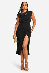 Boohoo Plus Strakke Gedraaide Midi Jurk, Black