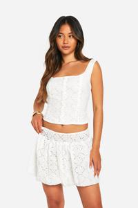 Boohoo Broderie Mini Rokje Met Bolletjes, Ivory