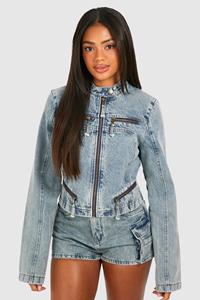 Boohoo Slim Fit Moto Moto Jas Met Rits Detail, Vintage Blue