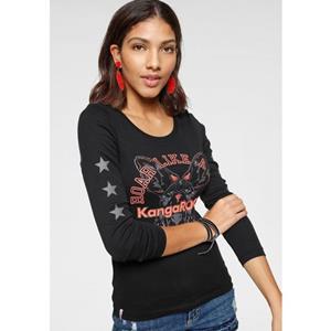 KangaROOS Shirt met lange mouwen Lange mouwen, effen met kleurinzet en logoprint