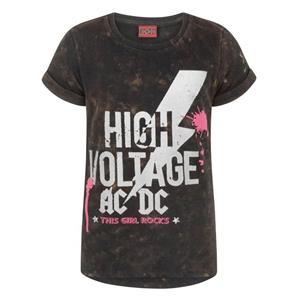 AC/DC T-shirt met hoge spanning en zure wassing voor meisjes 11-12 zwart