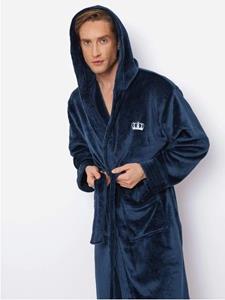 Aruelle Capuchon badjas heren blauw met kroonborduring borst - fleece