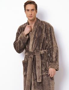 Aruelle Taupe heren kimono fleece met relief patroon - extra lang model