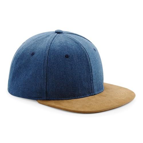 Beechfield unisex faux suède snapback-pet One size denimblauwe kleur