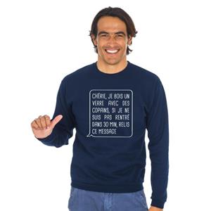 Les Éphémères Herensweater - HONING, IK HEB EEN DRANKJE MET VRIENDEN XS marineblauwe kleur