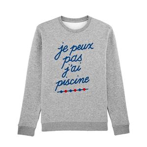 Enkr Herensweater - IK KAN GEEN ZWEMBAD HEBBEN XS heide grijze kleur