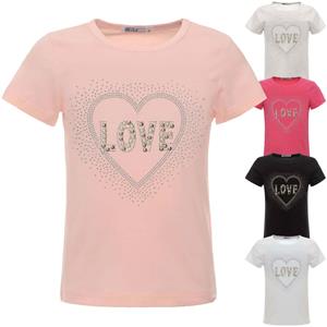 BEZLIT Zomers T-shirt voor meisjes met strass-steentjes en faux parels 104 helder roze