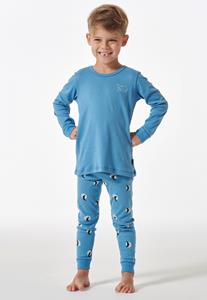 Schiesser Pyjama lange Organic Cotton manchetten sterren manen lichtblauw - Natural Love 