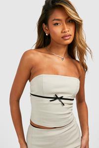 Boohoo Bandeau Top Met Strik, Beige