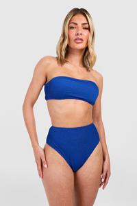 Boohoo Mix & Match Gekreukeld High Waist Bikini Broekje, Blue