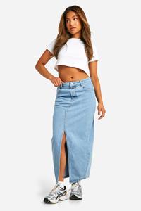 Boohoo Petite Maxi Spijkerrok Met Split, Light Wash