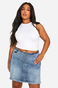 Boohoo Plus Vintage Wash Micro Mini Rokje Met Rits, Vintage Blue