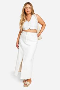 Boohoo Plus Ecru Maxi Spijkerrok Met Split, Ecru
