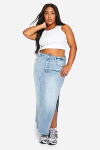 Boohoo Plus Gebleekte Versleten Spijkerrok, Washed Blue