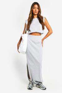 Boohoo Bolletjes Midi Rok Met Split, Grey