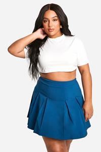 Boohoo Plus Geplooide Bengaline Skater Rok, Petrol